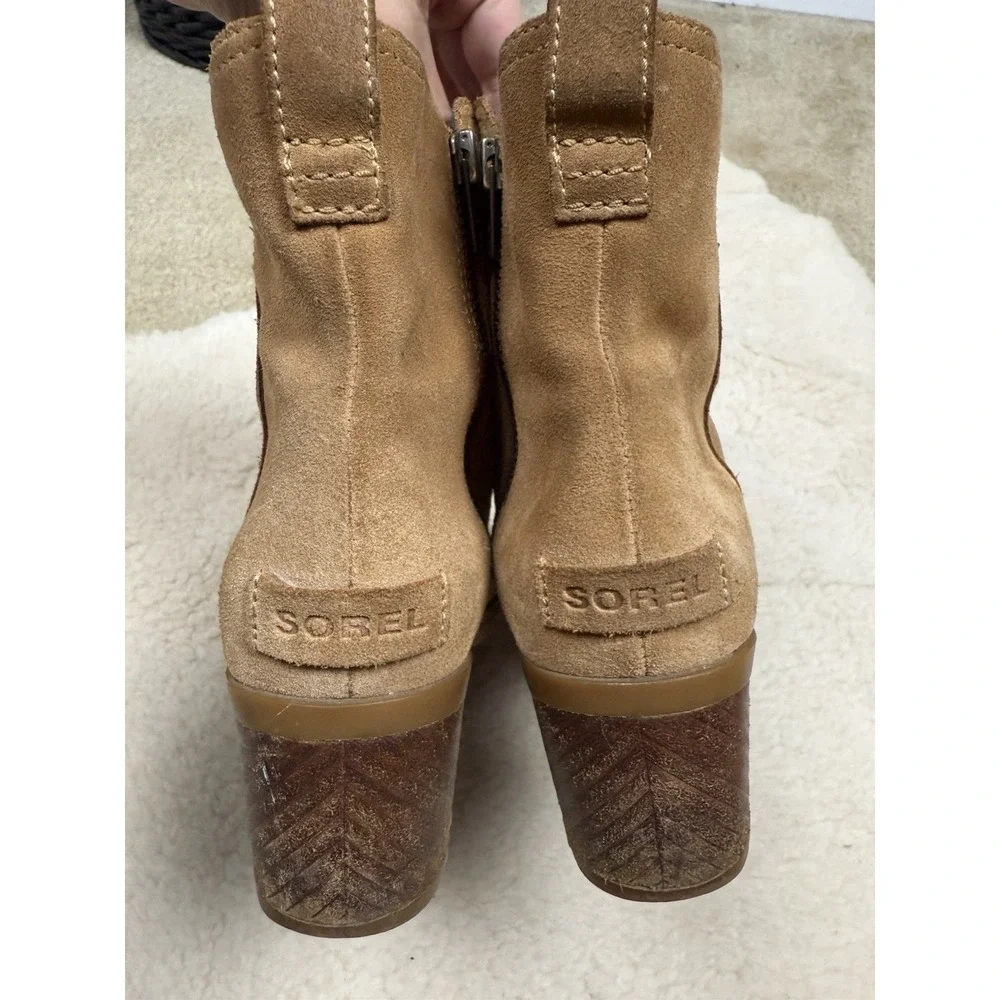 Sorel Cate‎ Ankle Boots Booties Block Heels Brown Suede Zip Women's 8.5 Western